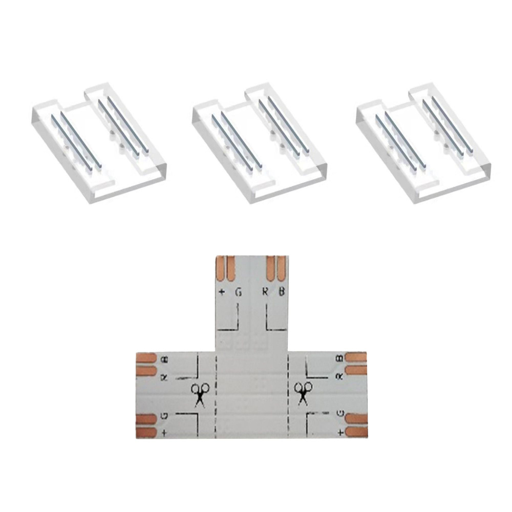 Комплект коннекторов (Т-образный +3 клипсы) для светодиодной ленты 12/24В  #1