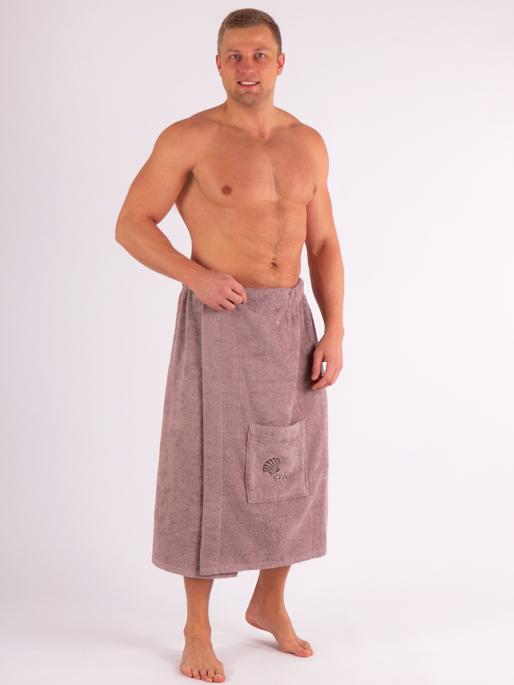 Килт банный махровый мужской 54-60 размер, полотенце-накидка на пуговице для сауны  #1