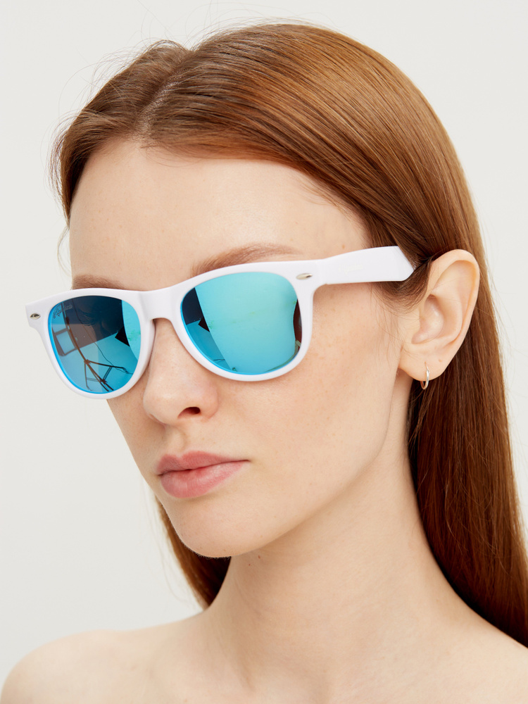 White wayfarer blue mirror/ Очки солнцезащитные белые женские, мужские/ очки солнцезащитные мужские/очки #1