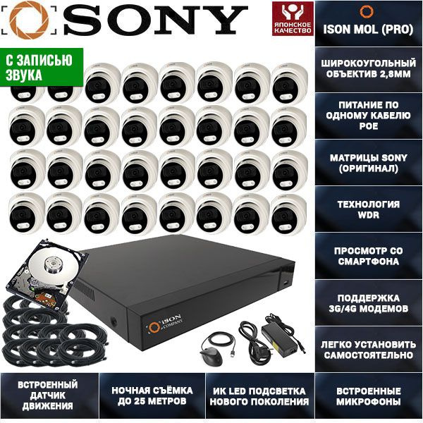 Система видеонаблюдения ISON IP POE со звуком на 16 камер 2 мегапикселя ...