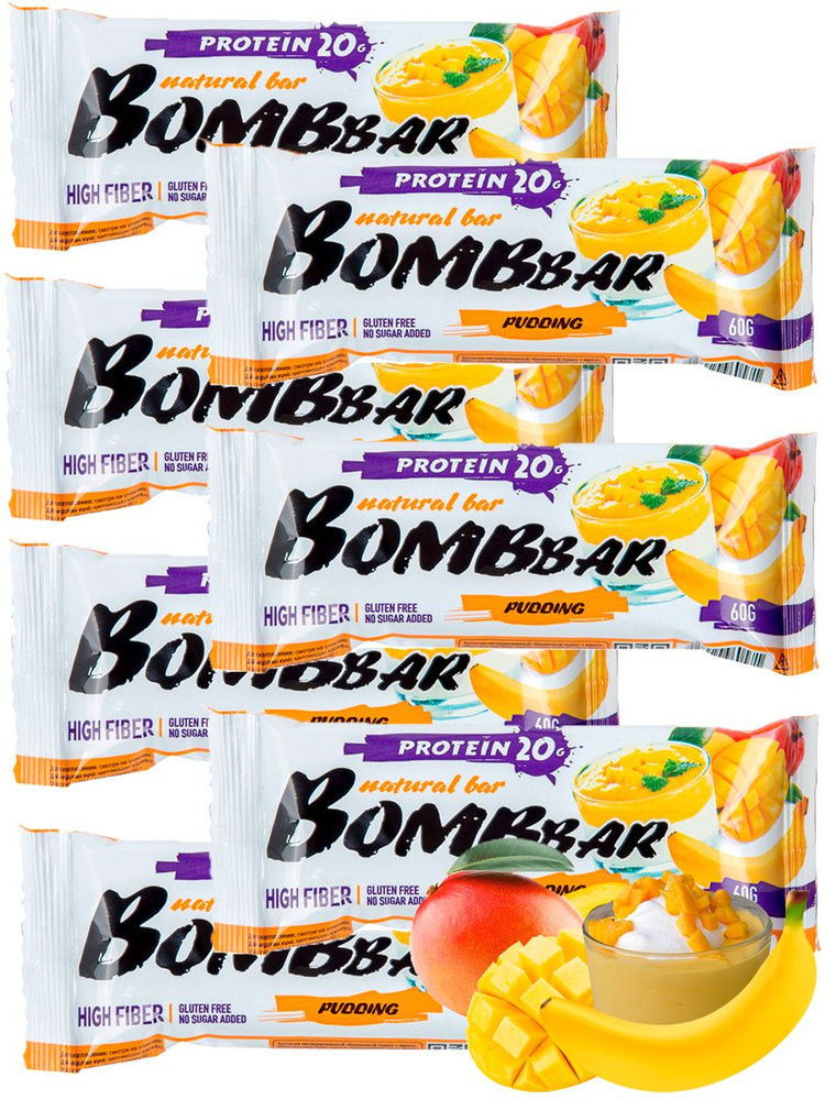 Протеиновый батончик Bombbar Protein Bar 7 x 60 г, Пудинг с ароматом манго и банана  #1