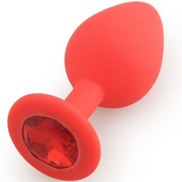 Play Secrets Silicone Butt Plug Medium, красный/красный. Средняя анальная пробка, из силикона с кристаллом #1