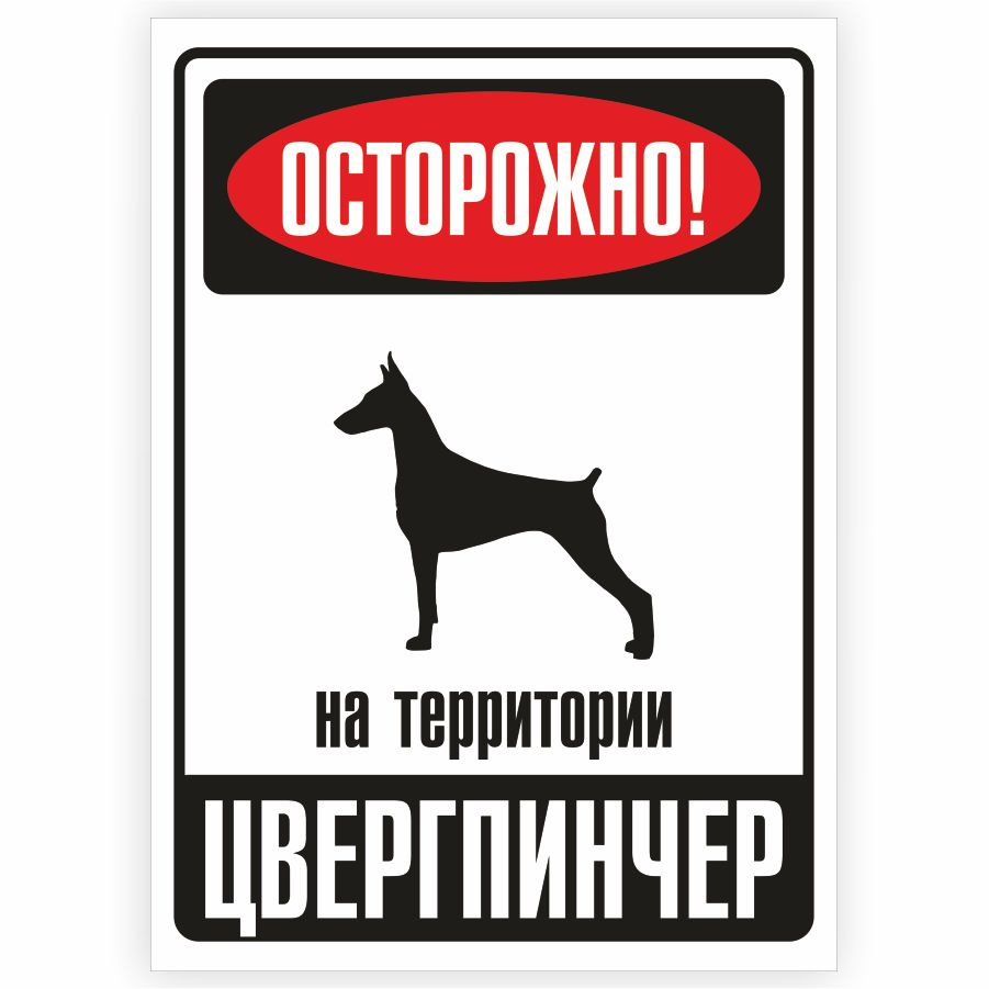 Табличка, металлическая, DANGER DOG, Осторожно! На территории Цвергпинчер, 18x25 см  #1