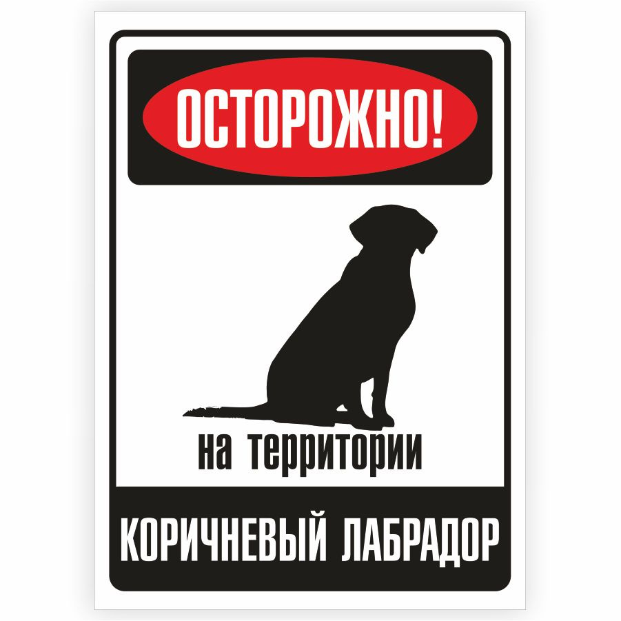 Табличка, металлическая, DANGER DOG, Осторожно! На территории Коричневый лабрадор, 18x25 см  #1