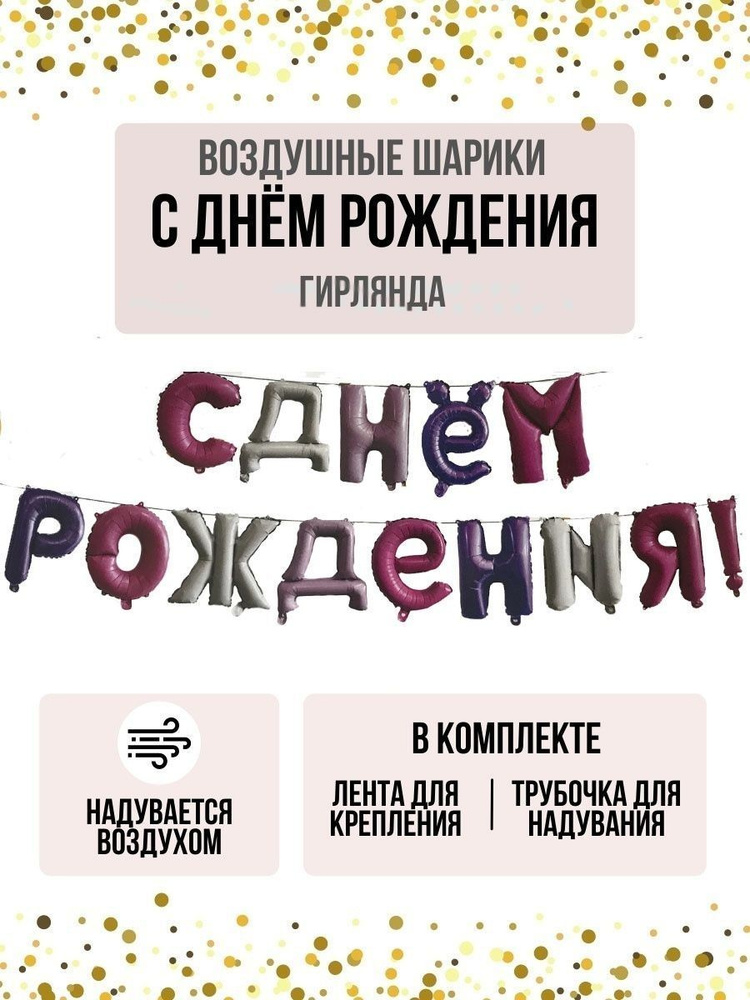 Набор фольгированных воздушных шаров МОСШАР буквы С днем рождения , высота 40 см  #1