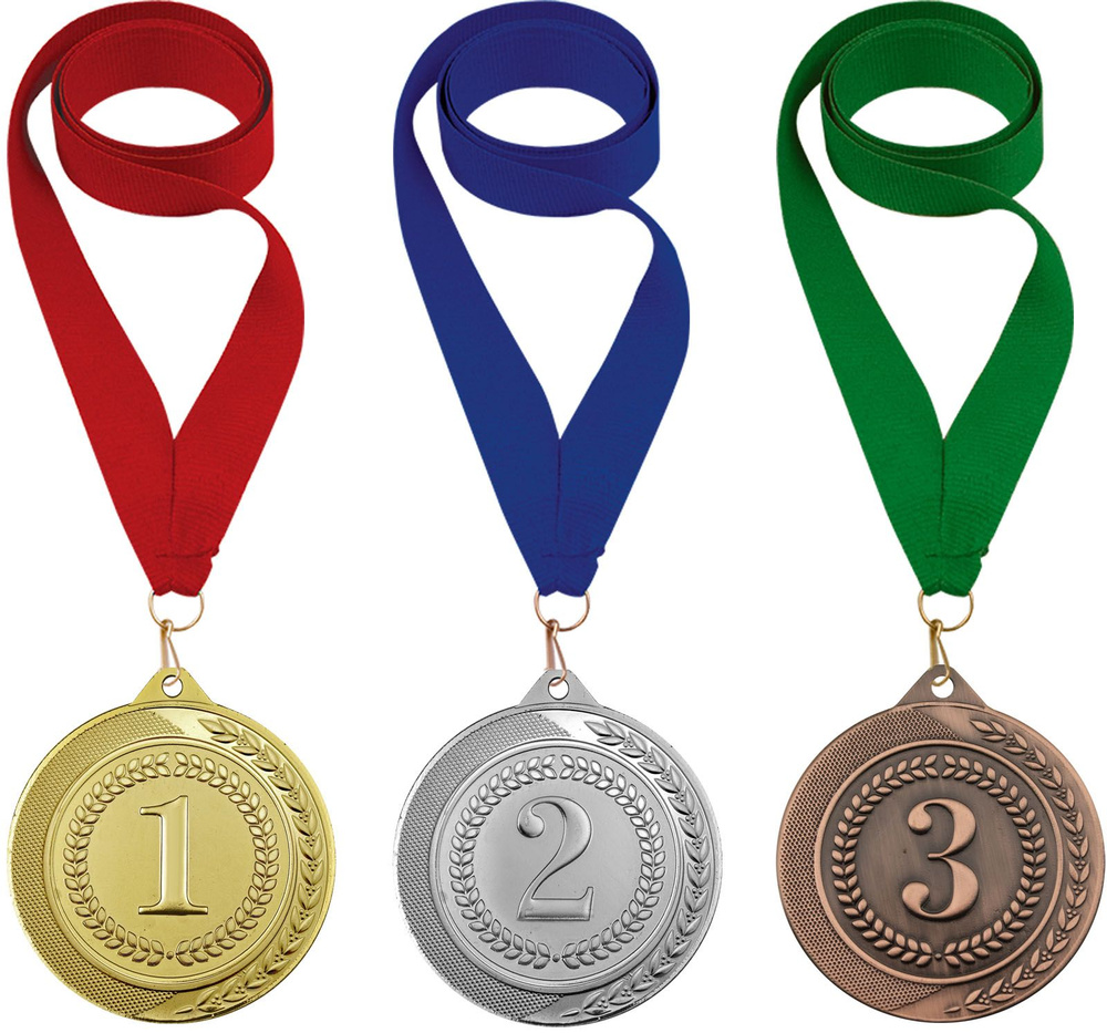 Комплект медалей (металл) "1, 2, 3 место", 50 мм, с лентами. Вариант ...