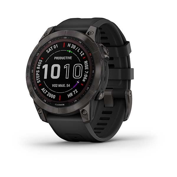 Умные часы Garmin Fenix 7 Sapphire Solar, титановый серый DLC с черным ремешком  #1