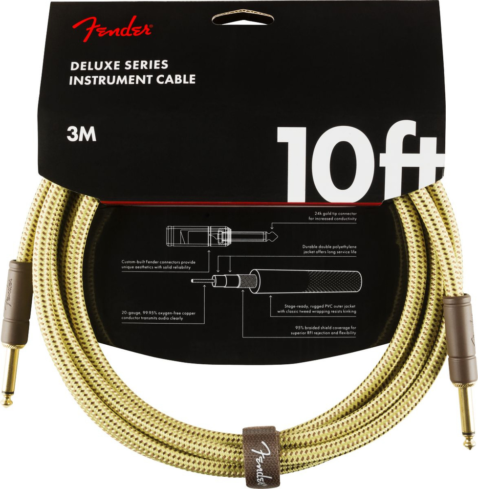 Инструментальный кабель Fender Deluxe Series Instrument Cable, Straight/Straight, 3м, Tweed  #1