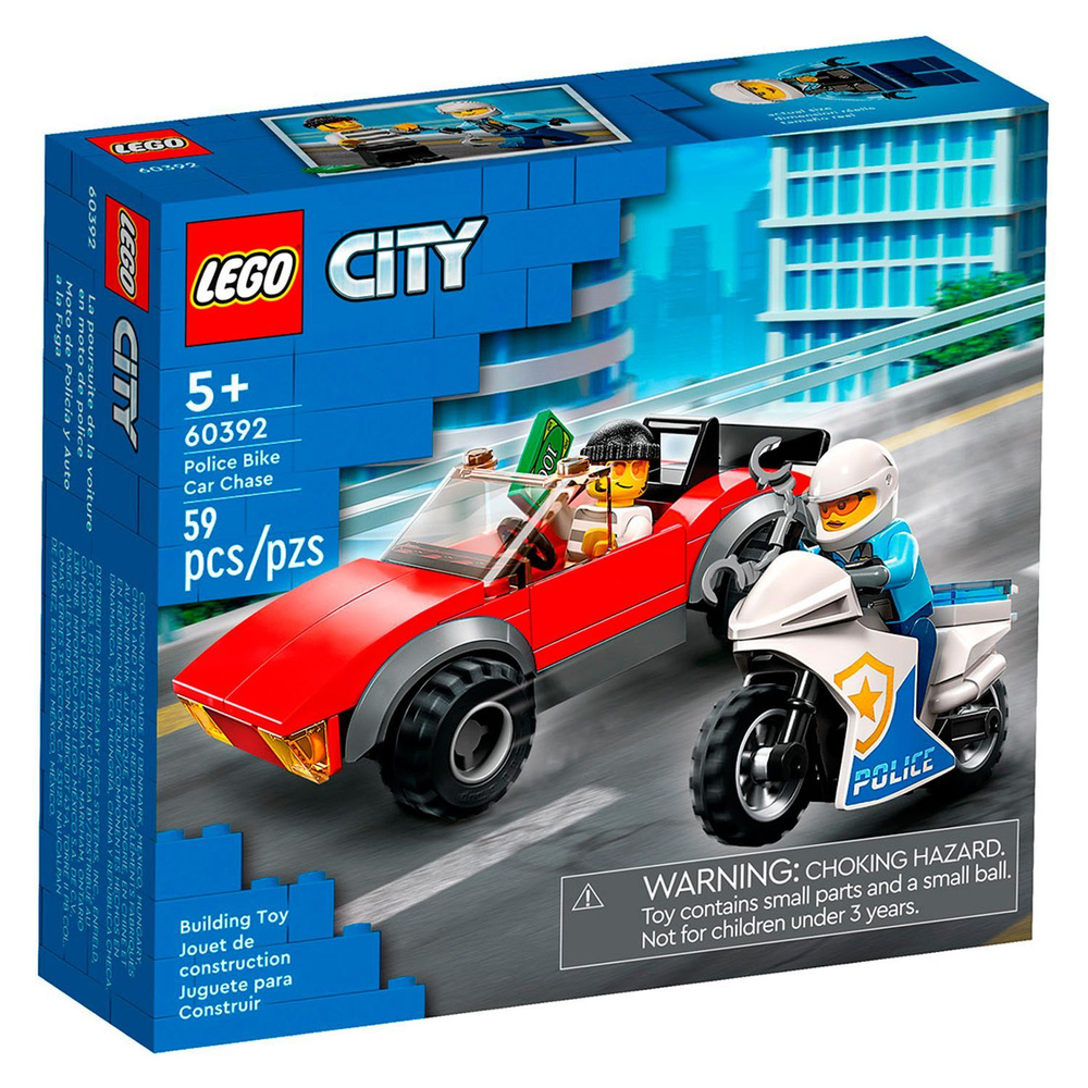 Конструктор LEGO City Police Погоня на полицейском мотоцикле, 59 деталей,  5+, 60392