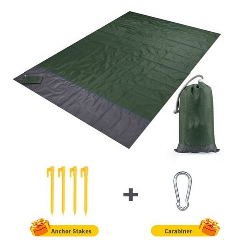 Пляжный коврик водонепроницаемый, легкий, складной коврик для пикника 210*200 см, темно-зеленый  #1