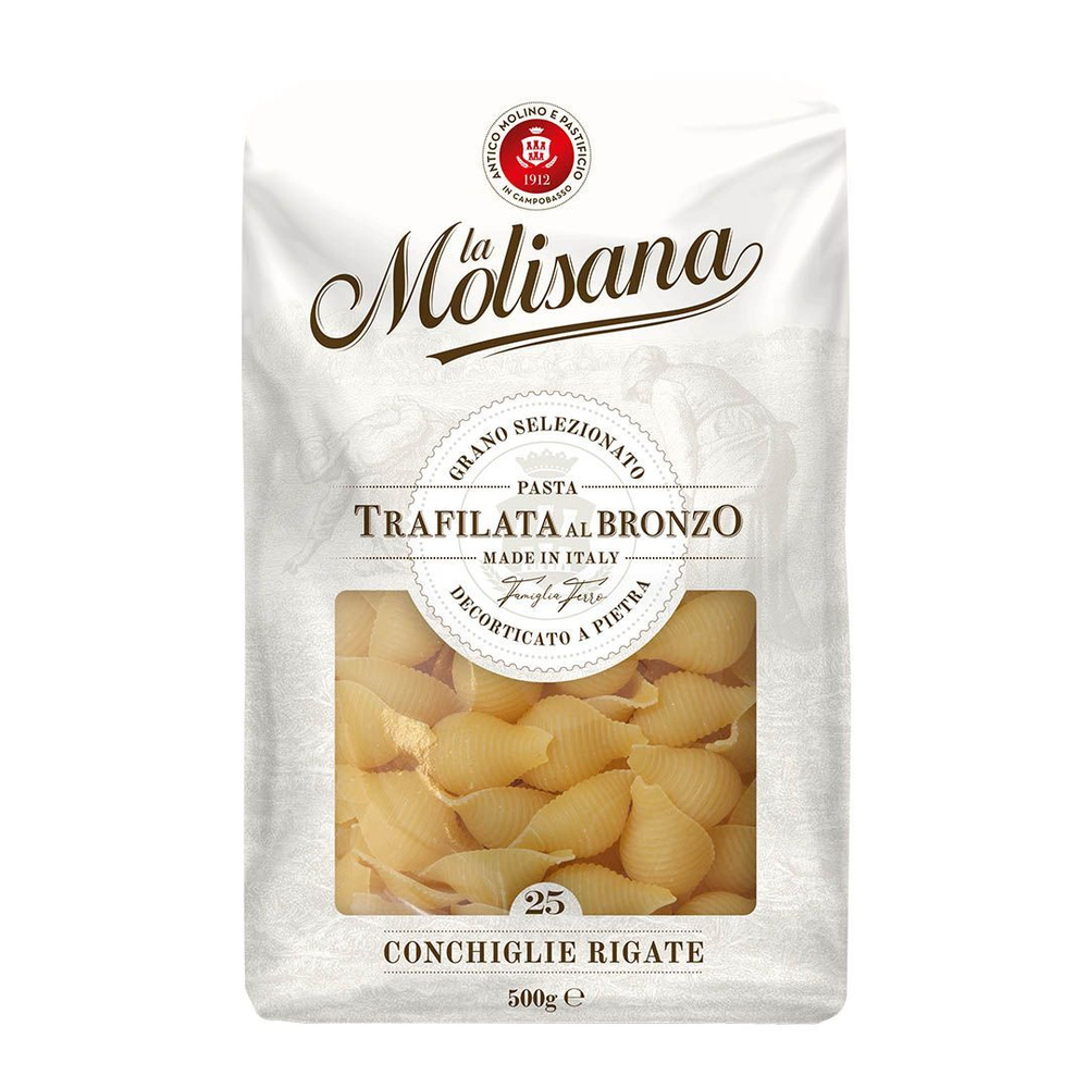 Макаронные изделия La Molisana Abissine Rigate рифленые ракушки из твердых сортов пшеницы №25, 500г  #1