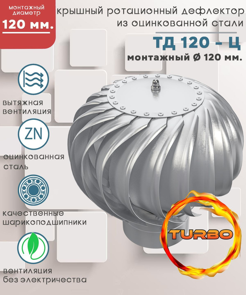 Ротационный дефлектор ТД 120ц /турбодефлектор/ D120, оцинкованная сталь  #1