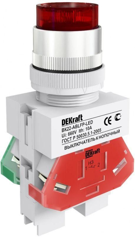 Выключатель кнопочный LED ABLFP ВК-22 d22мм 220В красн. DEKraft 25027DEK  #1