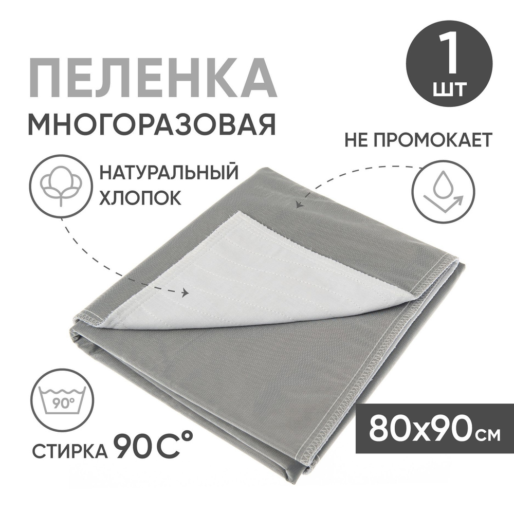 Многоразовая впитывающая пеленка BESIDE волны 80x90 см бело-серая ...