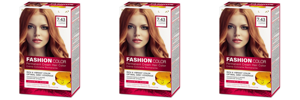 Rubella Краска для волос "Copper" Тон 7.43 Медно-русый, 50мл, 3 штуки ...