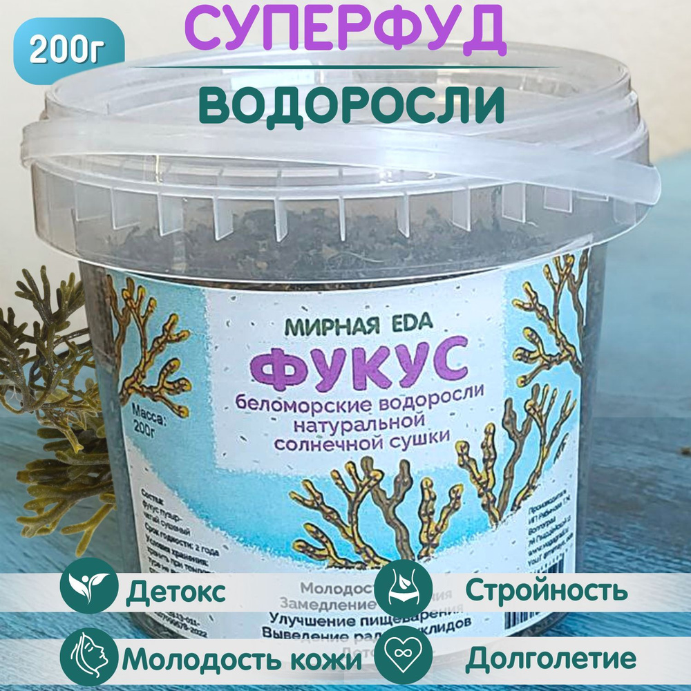 Фукус беломорский, морские водоросли сушеные на солнце пищевые, 200 гр  #1