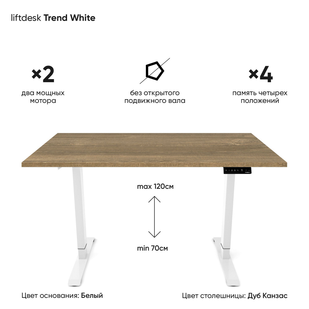 Стол компьютерный с подъемным механизмом регулируемый по высоте 2-х моторный liftdesk Trend Белый/Дуб #1