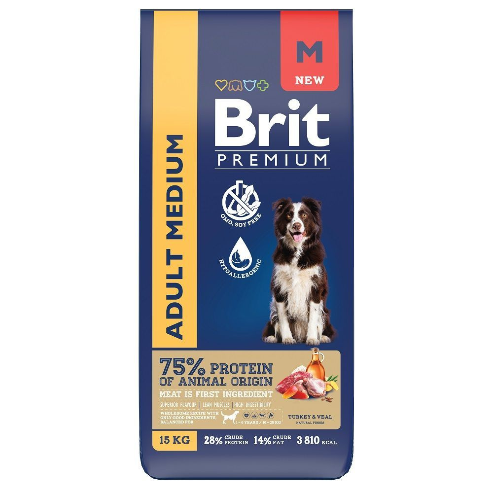 BRIT PREMIUM, Сухой корм с индейкой и телятиной для собак 