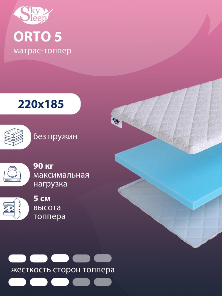 Матрас-топпер, Топпер-наматрасник SkySleep ORTO 5 на диван, тонкий матрас, на резинке, Беспружинный 220x185 #1