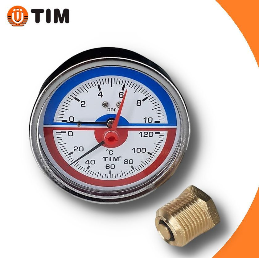 Термоманометр аксиальный 1/2\" - 10 бар TIM арт. Y-80T-10bar - купить по ...
