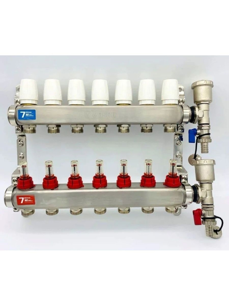 Коллектор для теплого пола на 7-вых. с расходомерами,БЕЗ КРАНОВ 1"x3/4", VR113A  #1