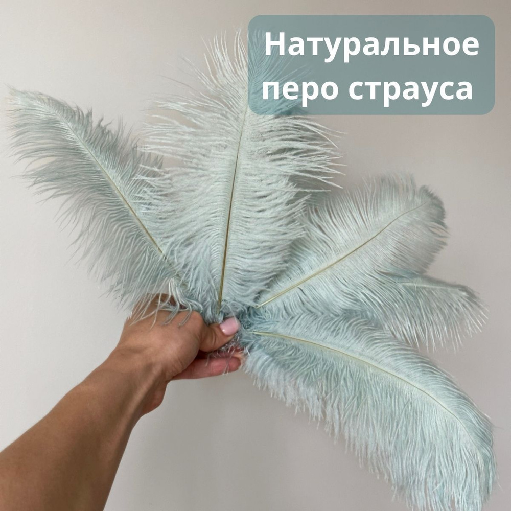 Перья страуса натуральные, голубые, 25-30см, 3шт #1