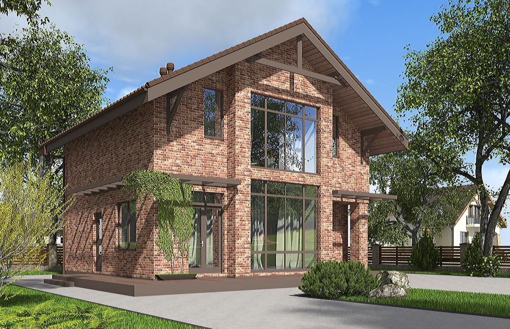 Проект Rg6007 - Одноэтажный дом с мансардой, террасой и витражным остеклением. (119 м2, 9м x10м)  #1