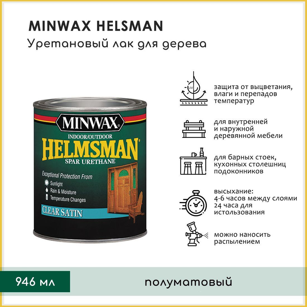 Уретановый лак Minwax Helmsman Полуматовый 946 мл