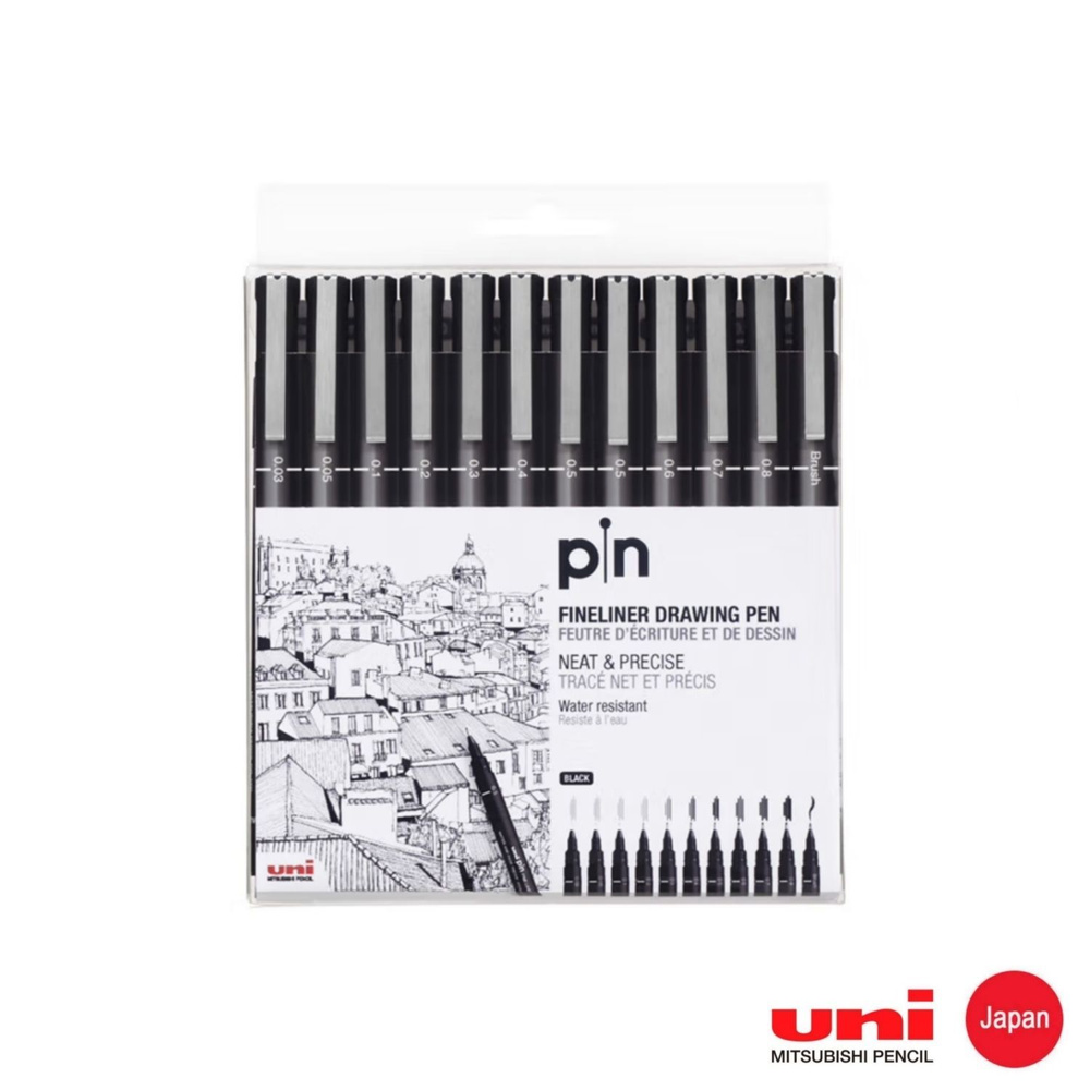 Линер Uni Pin Fine Line PIN-200 черный комплект 12 шт - купить с доставкой  по выгодным ценам в интернет-магазине OZON (1107947330)