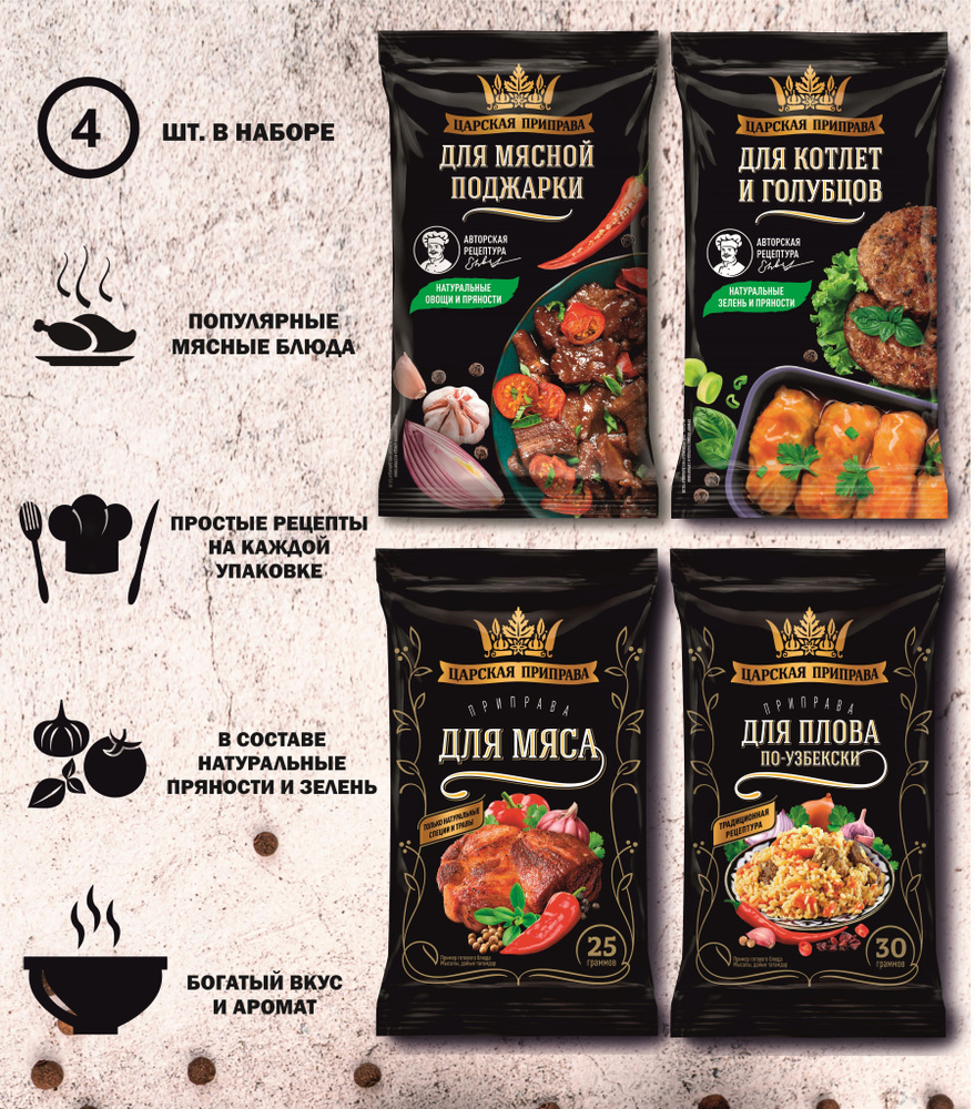 Набор приправ и специй для плова, мяса, котлет и курицы "Царская ...