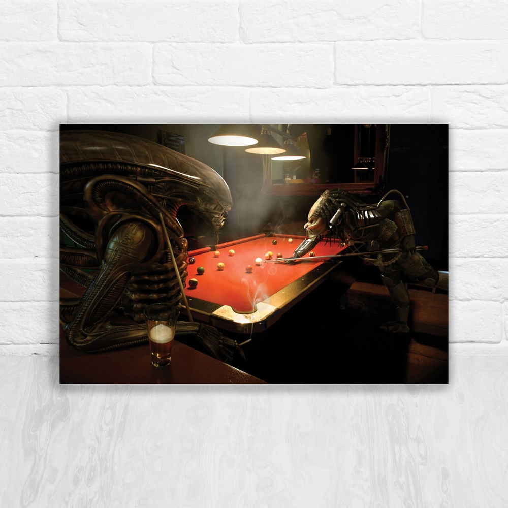 Картина на холсте "Чужой против хищника игра в бильярд" купить c ...