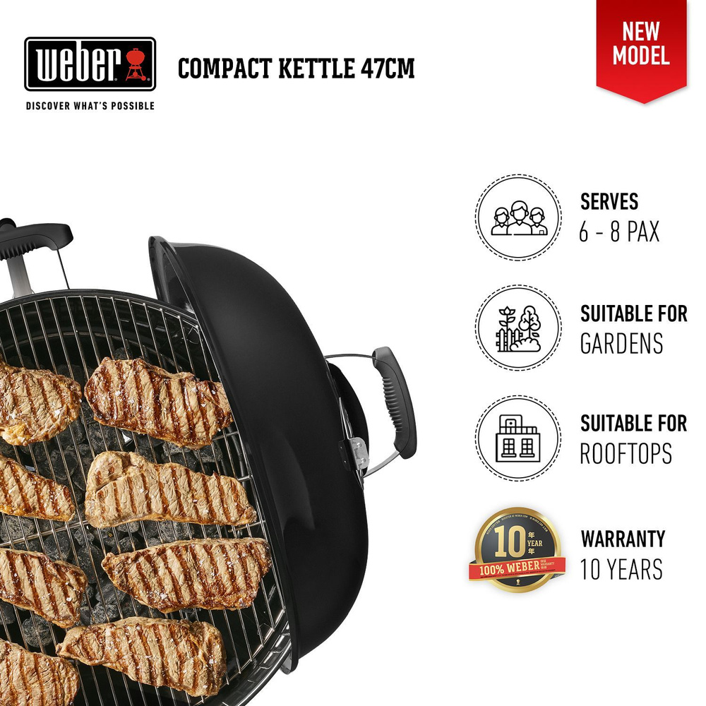 Гриль угольный Weber Compact Kettle, черный, 47 см - купить с доставкой ...