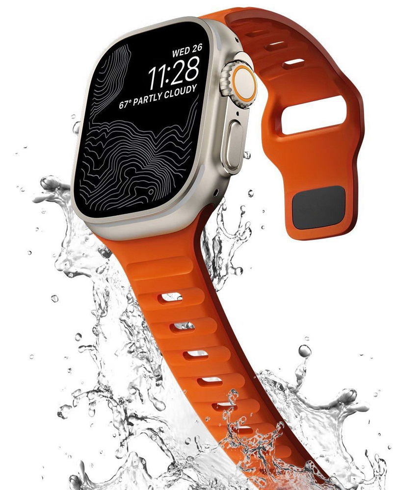 Силиконовый ремешок, браслет для Apple Watch размер 42 44 45 49 mm,  оранжевый - купить с доставкой по выгодным ценам в интернет-магазине OZON  (1202043687)