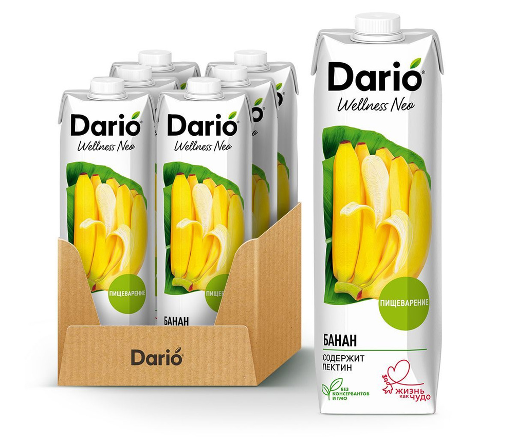 Dario Wellness Neo 1,0 л Банановый нектар с мякотью с пектином, 1 л х 6 шт.  #1