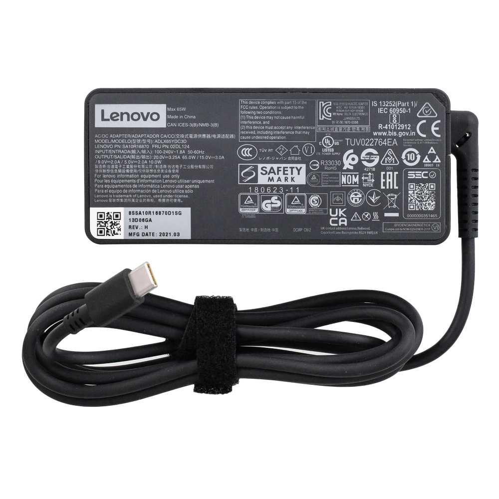 Блок питания 65W 20V Type-C 3.25A для ноутбука Lenovo V15 G3-IAP ThinkPad  E15 E14 15 G2-ARE ITL X390 L13 15 G3-ACL T480 , IdeaPad 5 15ITL05 / ...