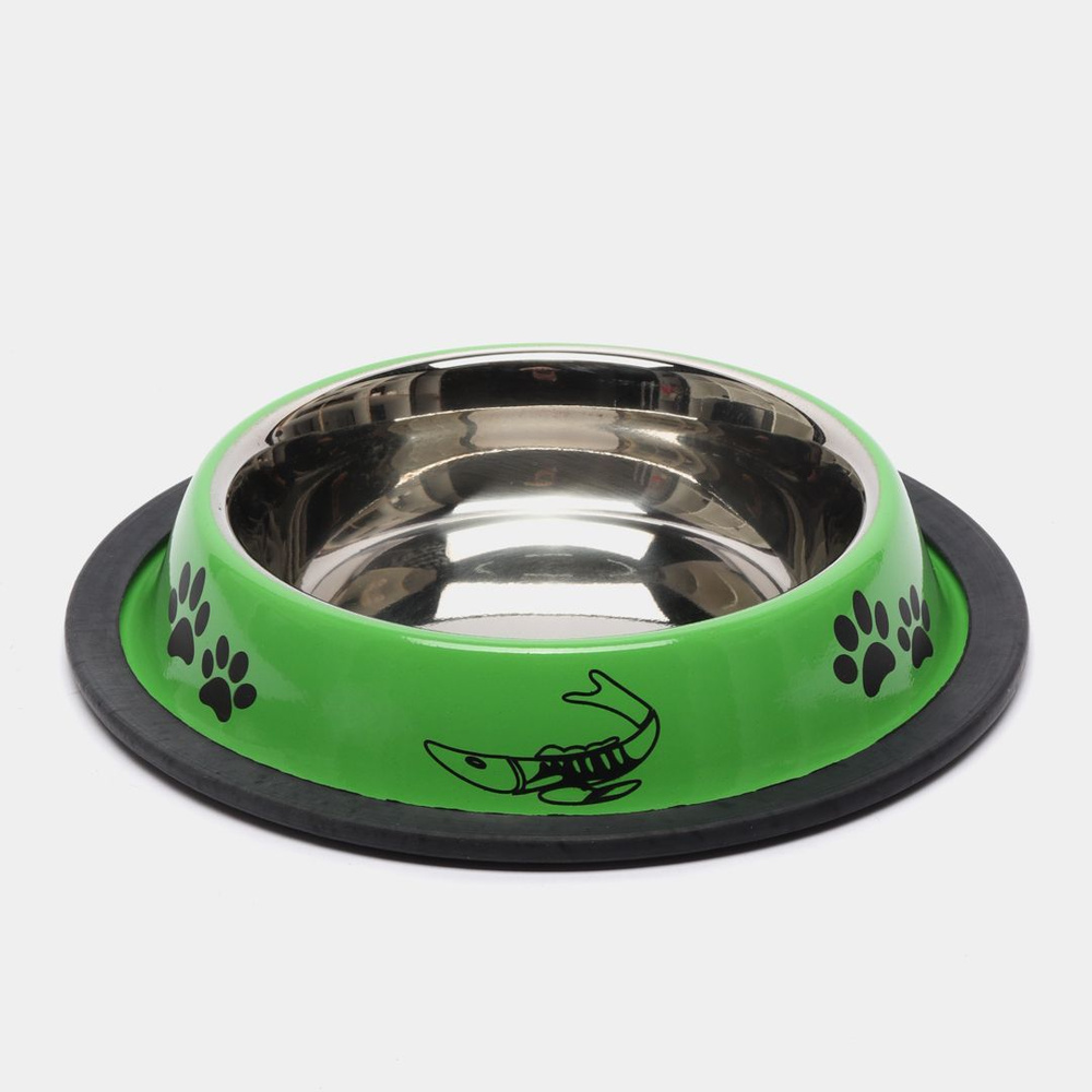 Миска металлическая цветная с рисунком зелёная нескользящая на резинке ...