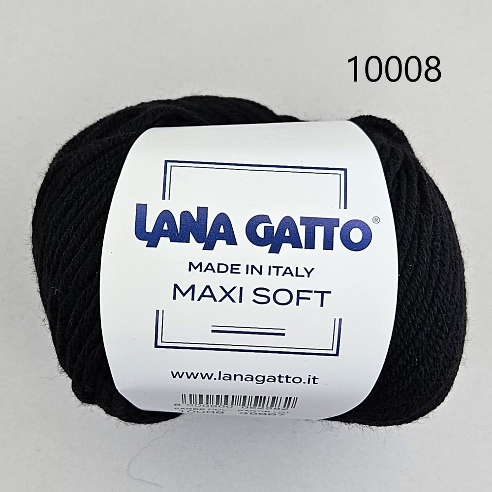 Пряжа Lana Gatto Maxi Soft (Лана Гатто - Макси Софт), цвет - 10008, Черный - 2 шт.  #1