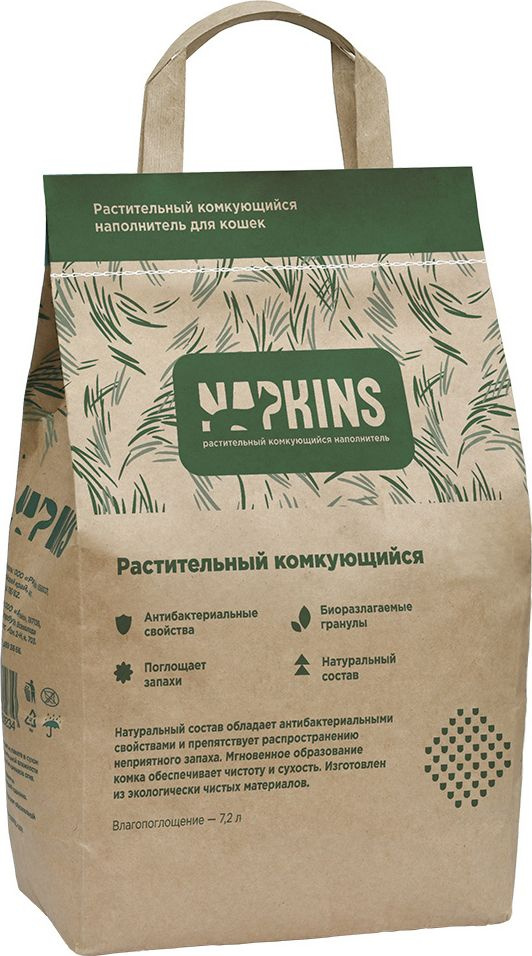 Наполнитель Napkins для кошек, комкующийся растительный, 7.2 л, 3 кг  #1