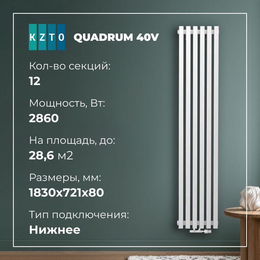 Трубчатый радиатор КЗТО Quadrum 40V1750_50, Сталь, 12 секц. купить по  доступной цене с доставкой в интернет-магазине OZON (895598176)