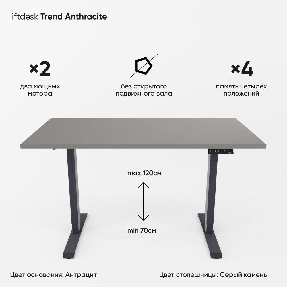 Компьютерный стол с подъемным механизмом регулируемый по высоте 2-х моторный liftdesk Trend Антрацит/Серый #1