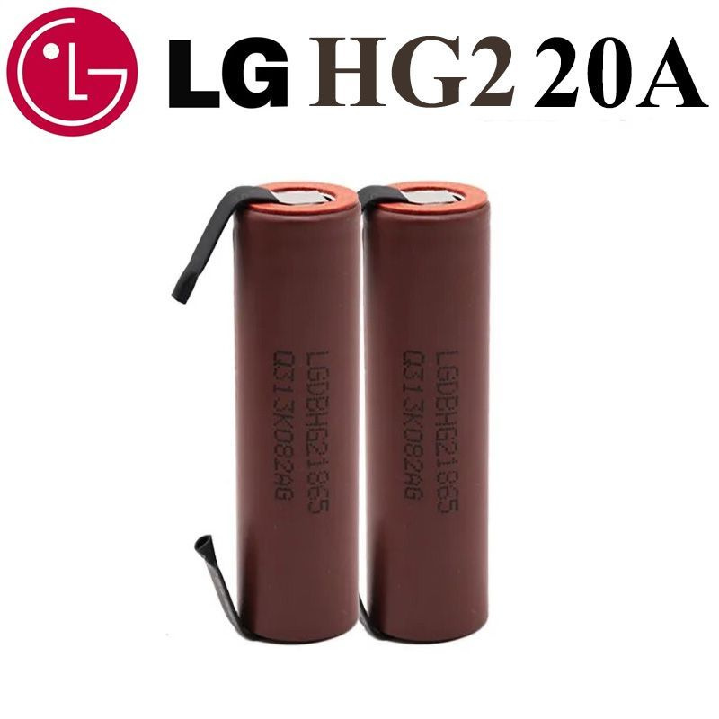 2 шт. Аккумулятор LG HG2 с никелевыми контактами LGDBHG21865 18650 3,7 В, 3000 мА/ч, 20A  #1