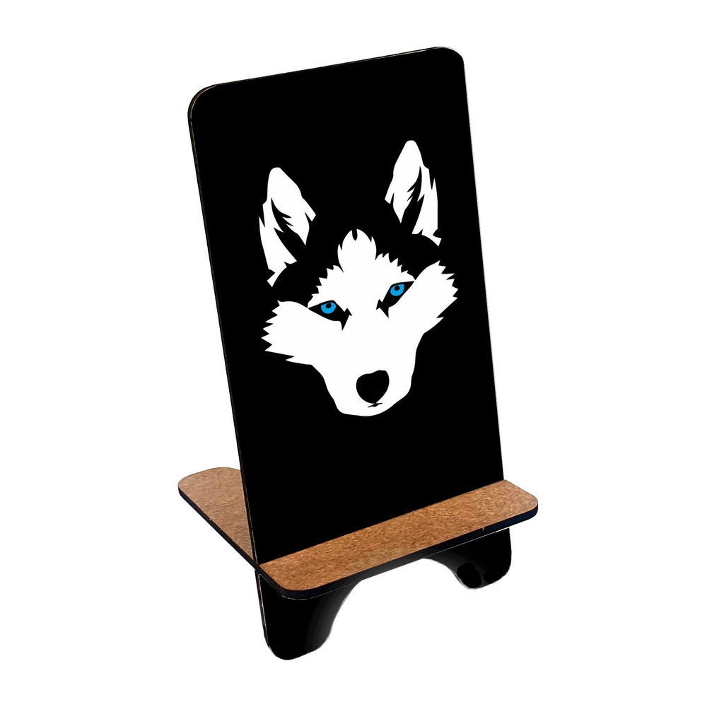 Подставка для телефона деревянная, держатель для телефона #huskydom Суровый хаски 0000300 #1