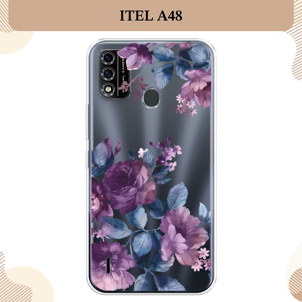 Силиконовый чехол на Itel A48 / Айтел А48, Purple Blossoms, прозрачный  #1