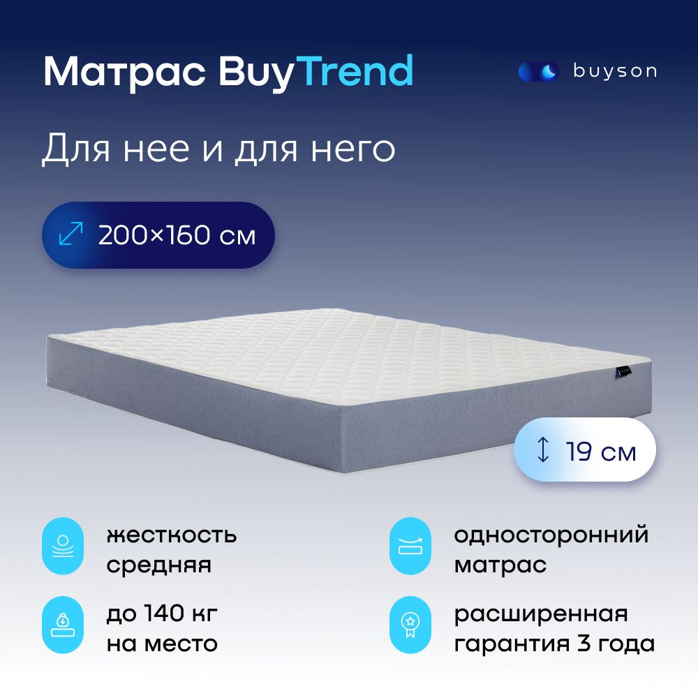 Матрас buyson Матрас_BuyTrend_белый, Независимые пружины, 160 - купить по  выгодной цене в интернет-магазине OZON (742408363)