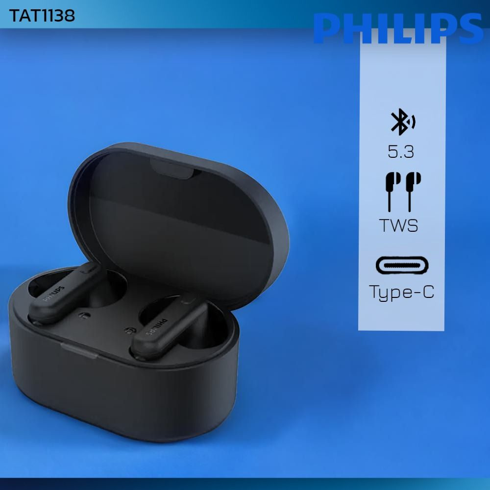 Наушники TWS Philips TAT1138BK черный, 2.0, внутриканальные, 20 Гц - 20000 Гц, 16, Bluetooth, 5.3  #1