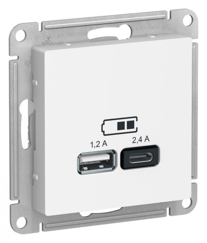 Розетка USB AtlasDesign тип A+C 5В/2.4А 2х5В/1.2А механизм бел. SE ATN000139 #1