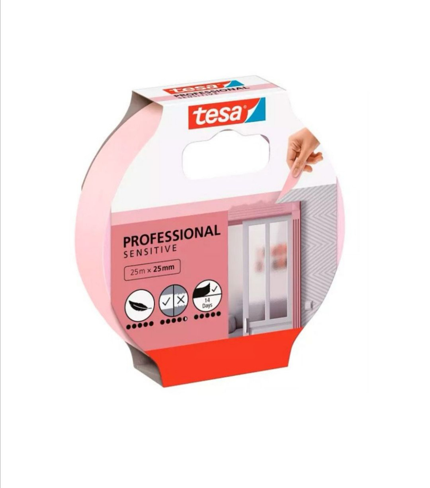 Малярная лента Tesa для деликатных поверхностей Розовая 25 м х25 мм, 3 шт  #1