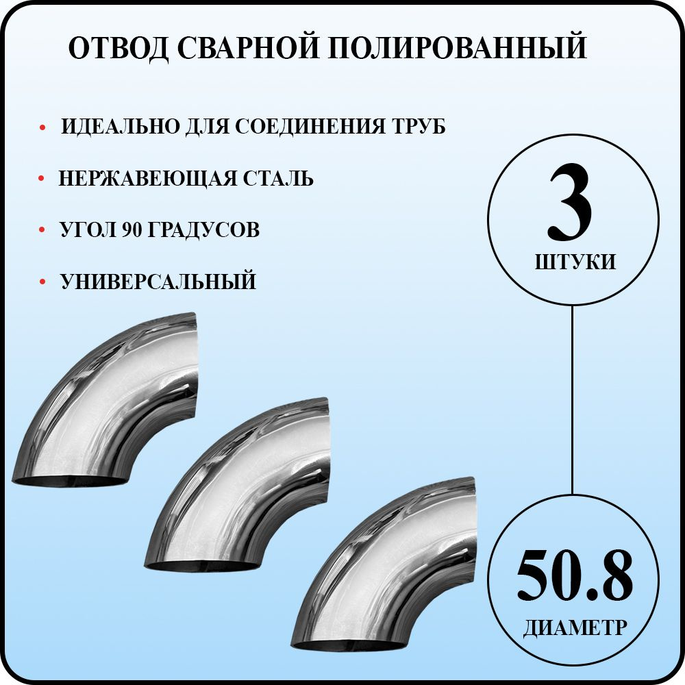 Отвод сварной 50,8 х 1,5 мм 90 градусов нержавейка 3 штуки #1