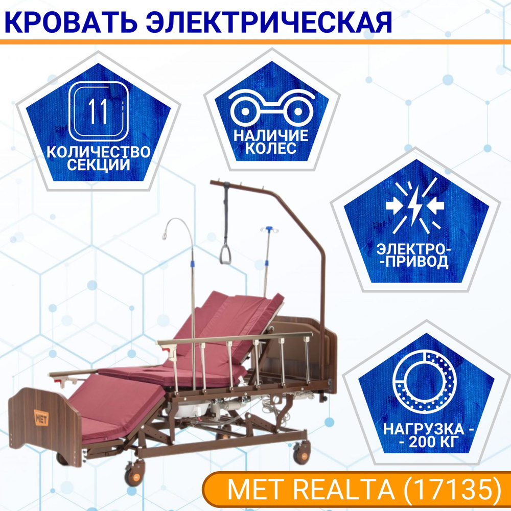 Кровать для лежачих больных МЕТ REALTA электрическая (17135) с т/у, с ...