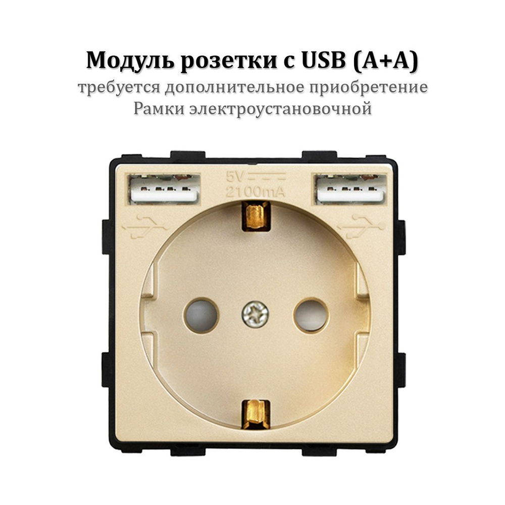 Розетка (модуль без рамки) электрическая с 2 USB (Type A + Type A) с ...